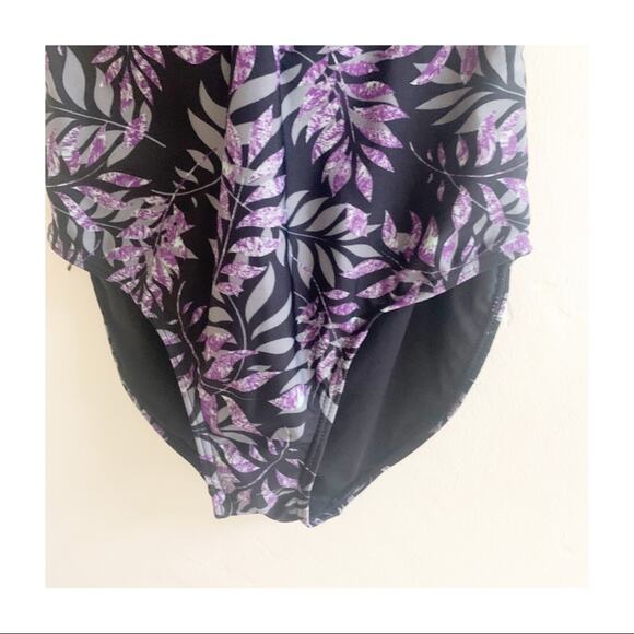 Snozu One-Piece Swimsuit Floral Black Purple Size 10 NWOT Tropical Beach - Picture 9 of 11